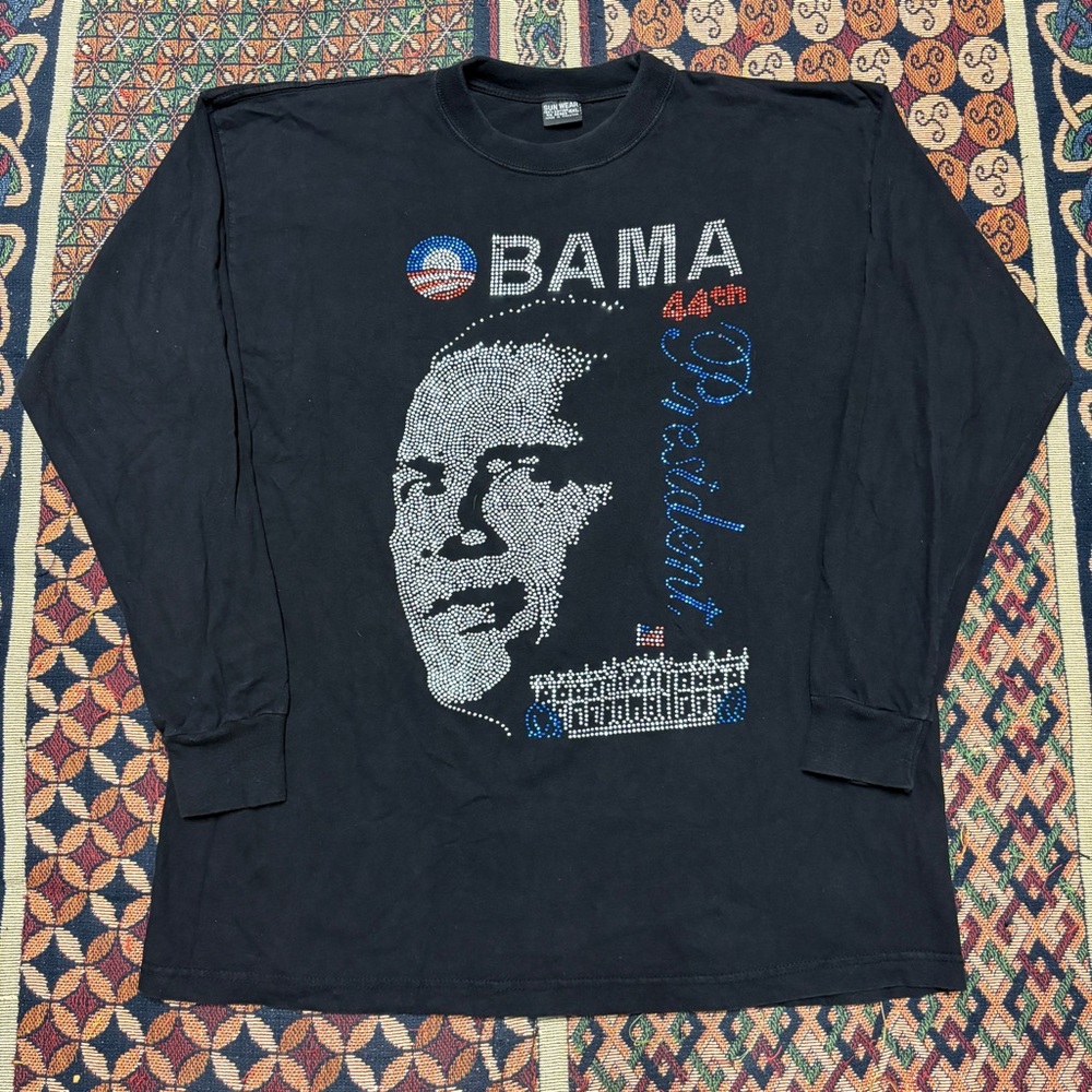Y2K Barrack Obama 44th President Rhinestone Bedazzled Longsleeve